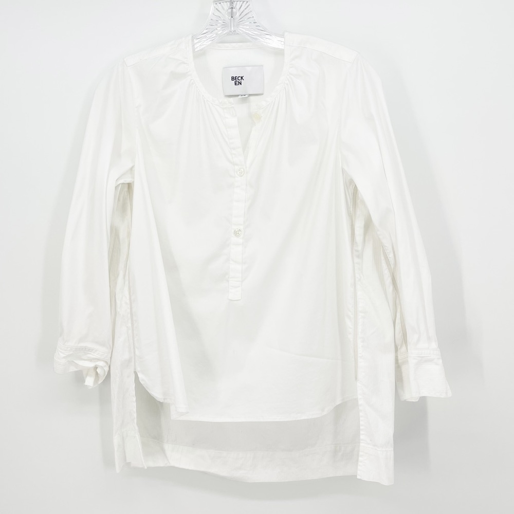 BECKEN NYC Ivory White Popover atop Blouse Women’s Size XS Side Contrast